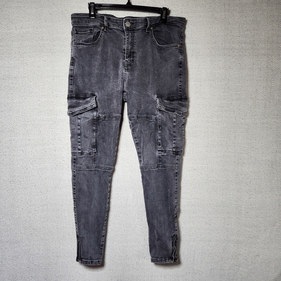 Zara Denim - Zara Womens 36 Distressed Black/Gray Cargo Jeans Ankle Zip